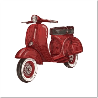 Red Retro Scooter Posters and Art